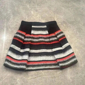 Milly High Rise Pleated Tweed Skirt Size 6 Black Orange White Tulle Hip